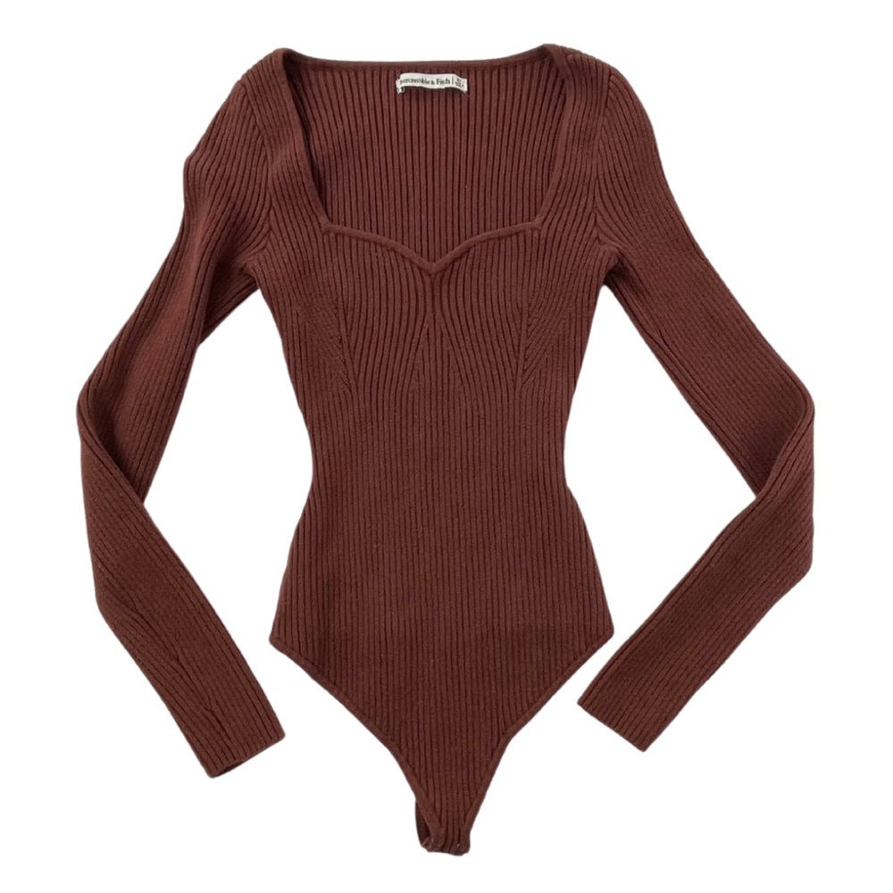 Abercrombie & Fitch Ribbed Knit Bodysuit Size XS Sweetheart Neckline Sweater